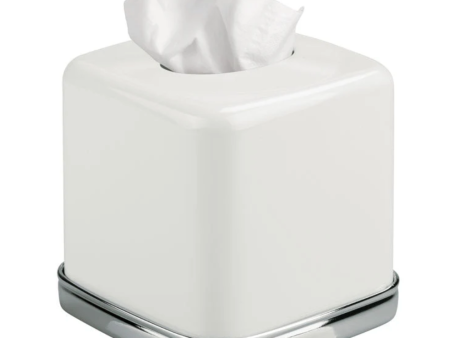 iDesign York Boutique Tissue Box in White and Chrome For Discount