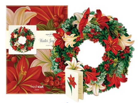 Fresh Cut Paper 3D Pop Up Flower Greeting Note Card – Winter Joy Wreath – 6  x 5  on Sale